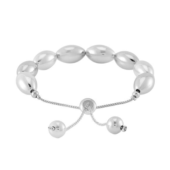 Women's Oval Shaped Beaded Silvertone  6-8.5 Inches Bolo Bracelet - Picture 3 of 3